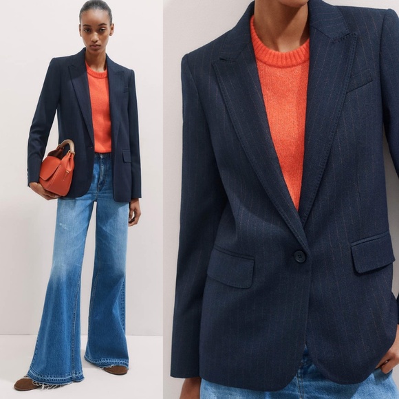 ME+EM Wool Blend Pinstripe Boyfriend Blazer - Picture 1 of 15
